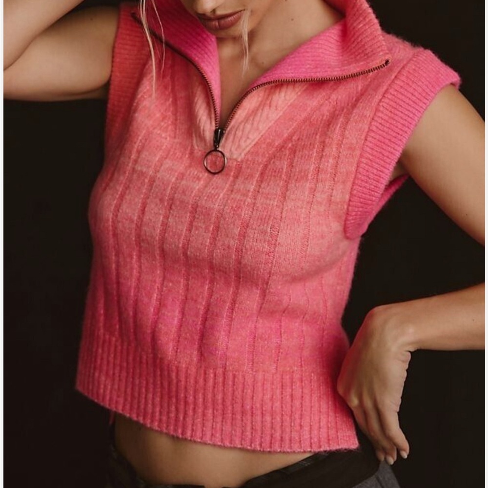 Anthropologie pink ombré zip sweater vest